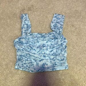 SMALL Scrunch Blue Floral Tank Top